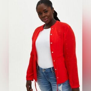 Torrid Cotton Gauze Embroidered Jacket Long Sleeve 14938186 NWT Women's Red Size